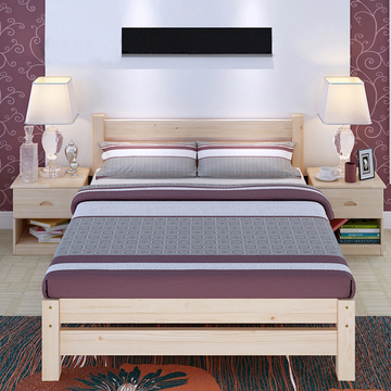 实木床儿童床单双人床1.8大床1.5松木床1米1.2米 原木色环保特惠