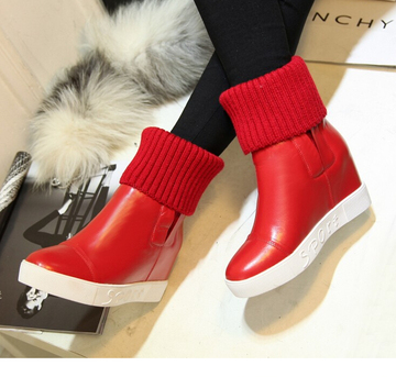 2015冬季新款女鞋真皮内增高女靴 套筒保暖毛线女式短靴