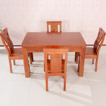 雕花实木餐桌+餐椅现代中式橡木方形餐台一桌四椅原木家具餐桌椅