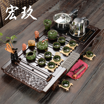 冰裂釉整套茶具套装特价 陶瓷功夫茶具四合一电磁炉实木茶盘 茶壶