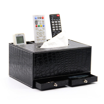 欧式创意皮革纸巾盒 抽屉多功能遥控器收纳盒多用抽纸盒 餐巾纸盒