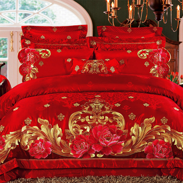 欣恋家纺 中式大红样板房床上用品 贡缎绣花十件套居家套件JX-116