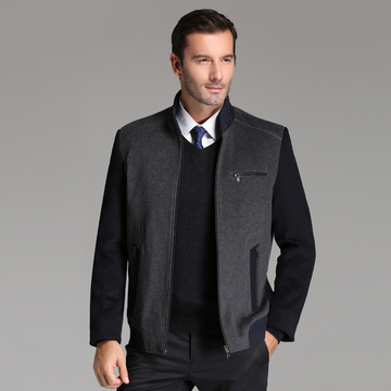 皮尔卡丹冬季中年男士羊毛夹克衫短款立领毛呢外套加厚保暖爸爸装