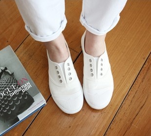 现货韩国代购16春夏新款女鞋低帮包头小白鞋 帆布鞋平底鞋 小布鞋