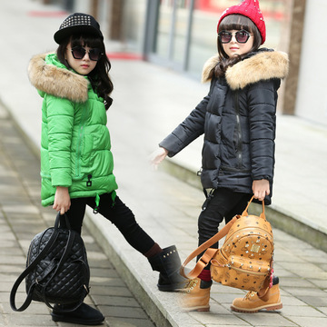 女童冬天棉袄6-7-8-9岁中大童加厚棉衣服儿童纯色毛领中长款外套