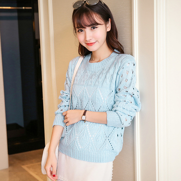 2015冬季新款韩版短款套头毛衣女修身百搭针织小清新打底衫