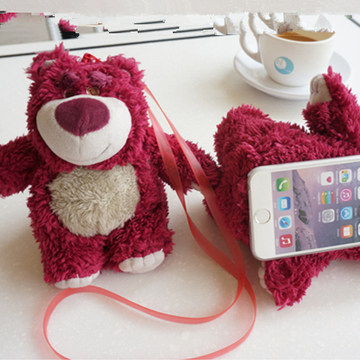 草莓熊iPhone苹果6/6s手机壳4.7毛绒公仔保护套苹果4/4s外壳挂绳