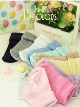 现货韩国进口女童女宝宝婴儿翻遍纯色防滑底彩色短袜儿童袜子中筒