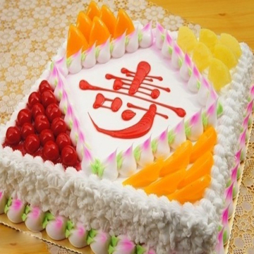 江门蛋糕速递 水果祝寿蛋糕配送 生日蛋糕 方形 寿字寿桃蛋糕