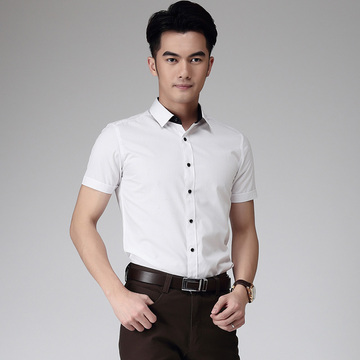 夏季男士短袖衬衫韩版商务休闲时尚白衬衣职业工装寸衫修身工作服