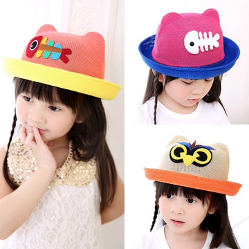 韩版卡通儿童盆帽 新款儿童草帽儿童夏天遮阳帽 防晒帽子