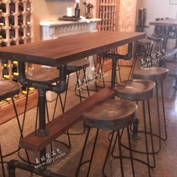管工艺复古金属铁艺水管实木长方形餐桌美式酒吧定制工作台书桌