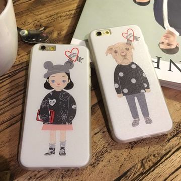 东大门iphone6s手机壳熊帽女狗头男 创意软壳苹果6plus防摔套5s