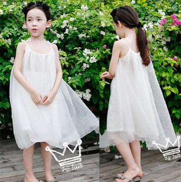 2015波西米亚风女童长裙 儿童吊带裙 背心沙滩裙 白色超仙公主裙