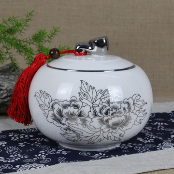 陶瓷茶具配件茶叶盒茶包装储物密封罐高档电镀大号花开富贵茶叶罐