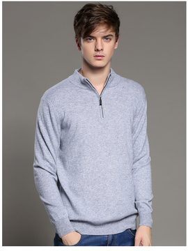 2015秋季新款中青年男士长袖羊绒衫男半高拉链领纯羊绒男装毛衣男