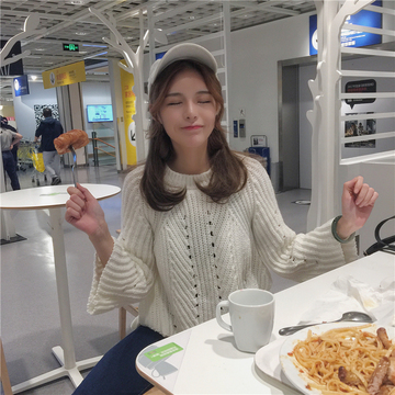 （实拍）韩国CHI镂空毛衣长袖针织衫外套上衣