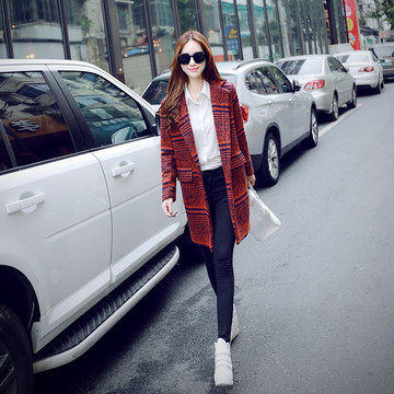 2015韩国秋冬新款茧型毛呢子风衣外套呢大衣女中长款韩版