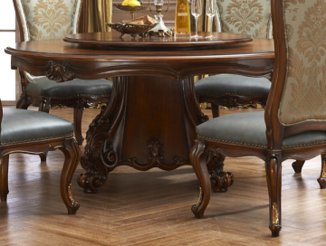 欧式奢华新古典圆餐台法式实木雕花圆餐桌带转盘一桌六椅组合定制