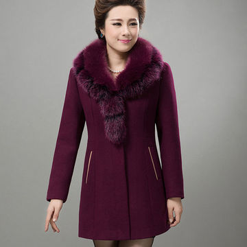 中老年女装秋冬装羊毛呢大衣外套妈妈装大码加厚修身中长羊绒大衣