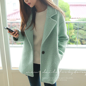 新品冬季首发 加厚保暖韩版羊毛呢外套 宽松纯色中长款呢子大衣