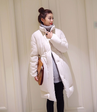 2015冬季新款韩版白色收腰长款棉衣宽松加厚大码棉服棉袄外套女潮