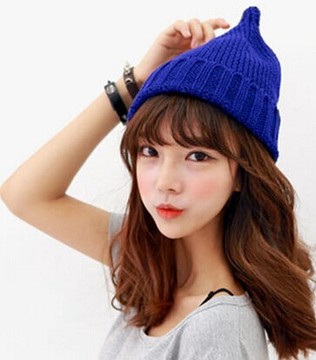 新款韩国秋冬女尖尖顶帽奶嘴帽糖果帽纯色男女通用毛线帽洋葱帽