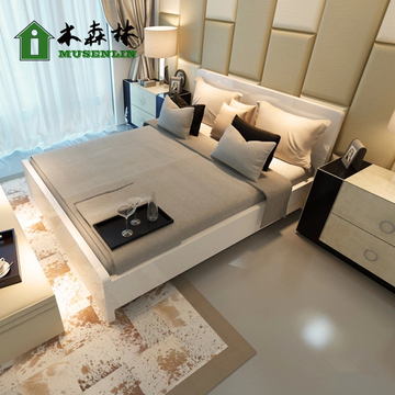 现代简约婚床白色烤漆板式床1.8米双人床宜家高箱储物1.5米气动床
