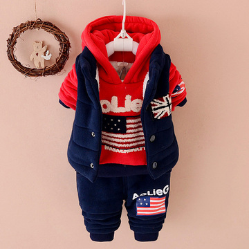 女童冬装卫衣三件套加厚2015秋装2婴儿长袖3男童运动套装4岁宝宝