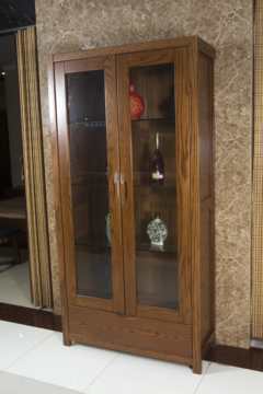 龙慧实木橡木两门多功能储物玻璃家用酒柜客厅餐边柜简约中式特价
