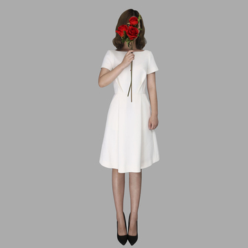 MCHIC设计师2015原创短袖连衣裙秋季新款气质收腰中长裙小礼裙