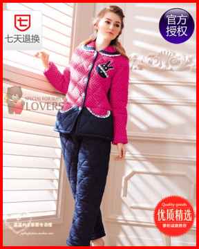 妮可雅 2014冬季新款 女式单面针织加绒加厚夹棉睡衣套装4171008