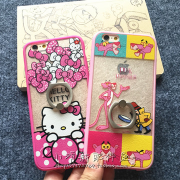 卡通粉红豹指环支架iphone6 6s手机壳苹果6plus全包软硅胶保护套
