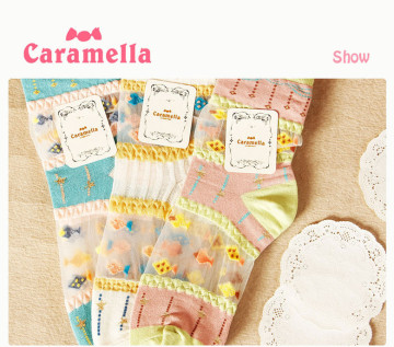 caramella日系透明玻璃丝波西米亚水晶民族堆堆袜女士短袜6件包邮