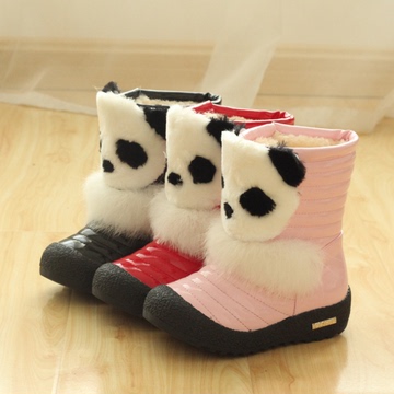 【天天特价】冬季新款韩版兔毛儿童雪地靴熊猫女童靴子棉鞋中筒靴