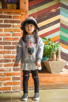 女童韩版卫衣童装2016新款宝宝拼接蕾丝下摆钉珠卡通印花拉绒裙衫