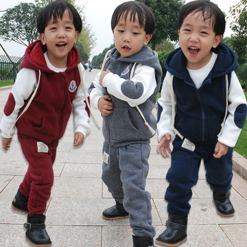 儿童加厚三件套运动卫衣2015春秋款男女童2345岁3件套装冬款棉衣