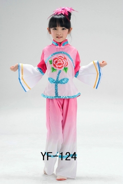 最新款古典舞蹈表演服饰儿童秧歌服装民族舞蹈演出服装手绢扇子舞