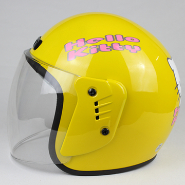 冬天保暖摩托车头盔 男士女士电瓶车安全帽 哈雷款式可爱 黄色