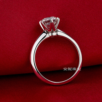 T家经典六爪钻戒戒指 女纯银电镀铂金镶2克拉钻Darry结婚戒指Ring