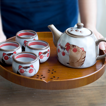 日式花茶茶具套装手绘陶土茶壶茶杯大容量陶瓷茶具套家用送礼盒