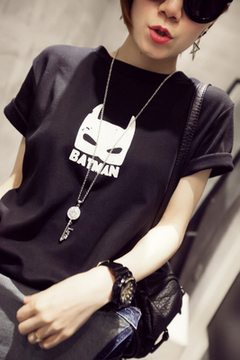 2016春夏韩国东大门新款女装蝙蝠侠面具修身短袖T恤打底衫女上衣