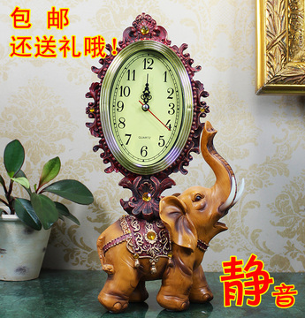 包邮静音钟表欧式大象时钟客厅座钟台钟复古台钟装饰台钟数字时钟