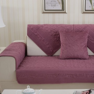 时尚高档短毛绒防滑沙发垫布艺坐垫套扶手靠背巾红咖啡粉纯紫红色