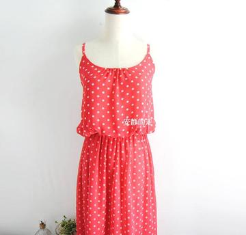 2015夏季新款韩国lami甜美圆点波点吊带雪纺连衣裙