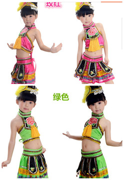 儿童民族舞蹈服 少儿女童学生苗族演出服羌族土家族傣族表演服装