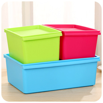 可叠加收纳箱 糖果色收纳箱 塑料整理储物箱 桌面收纳盒有盖