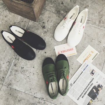 奈良品原创潮鞋 纯色复古五角星LOGO设计帆布鞋 男士夏季新款鞋子