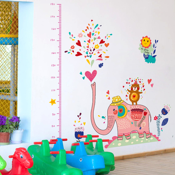 幼儿园墙贴卡通儿童房卧室装饰动物大象身高贴可移除贴纸自粘宝宝