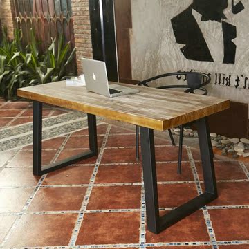 美式乡村铁艺书桌会议桌防锈做旧实木餐桌复古工作台办公桌咖啡桌